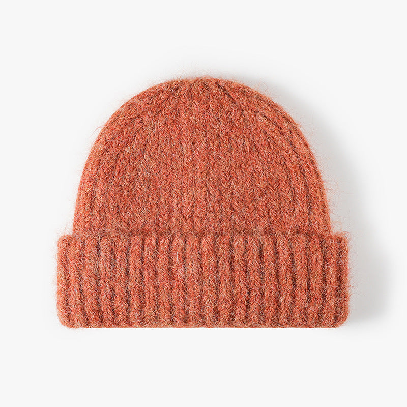Orange Red heathered wool ribbed cuffed knit beanie product view