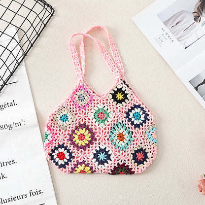 Cosbai Bohemian crochet woven bag close-up showing detailed weaving