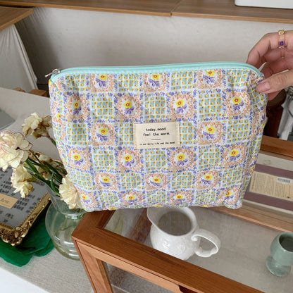 Cosbai floral storage purse cosmetic bag shown from above highlighting floral pattern