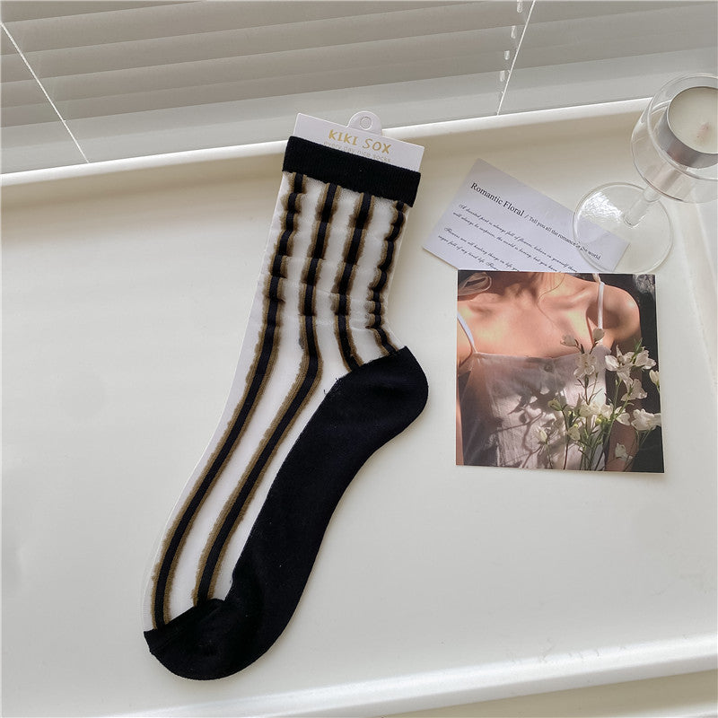 Rufia - Summer Black Tulip Floral Sheer Socks