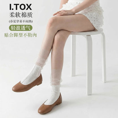 袜子女夏薄款烫钻轻奢风堆堆袜女透气轻薄网纱显瘦芭蕾风小腿袜