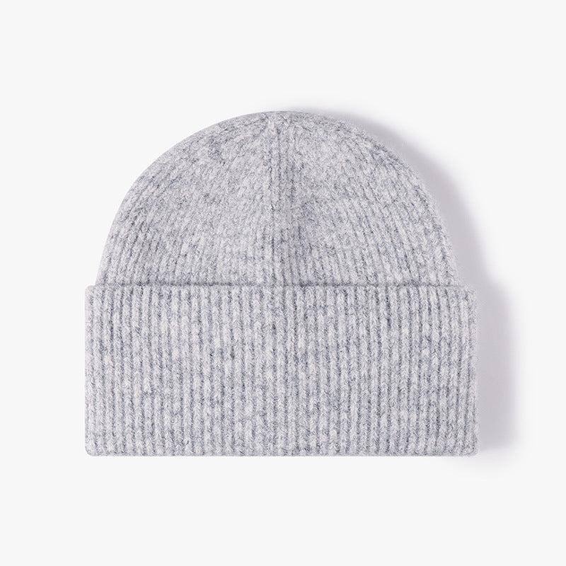 Silver fuzzy ribbed wide cuff knit beanie product view