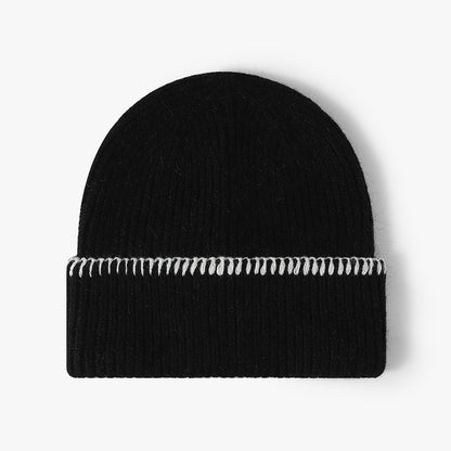 Black contrast-stitch cuffed knit beanie product view