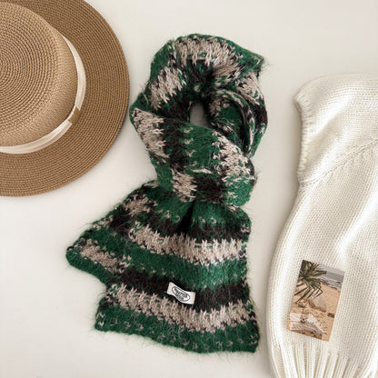 Product image for Scarvii - Multicolor Stripe Fuzzy Knit Scarf (Green)