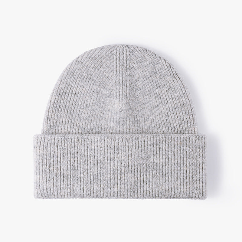 Light Gray wool knit double-cuff beanie product view