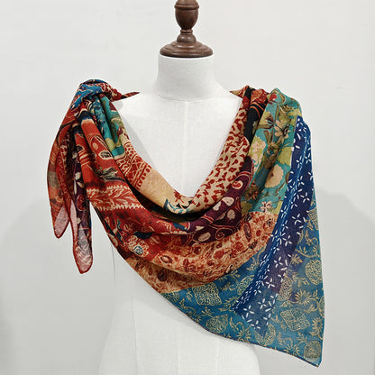 Scarvii - Floral Print Stitched Edge Square Scarf