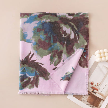 紫色围巾女玫瑰花卉复古印花披巾长巾优雅时尚披肩长款外贸跨境
