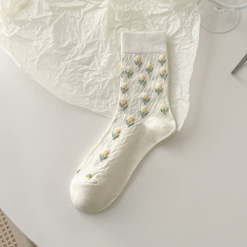 Rufia - Tulip Embroidered Socks