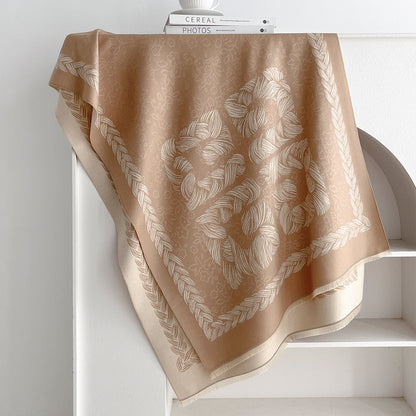 Product image for Scarvii - Floral Braid-Like Border Fringe Scarf (Khaki)