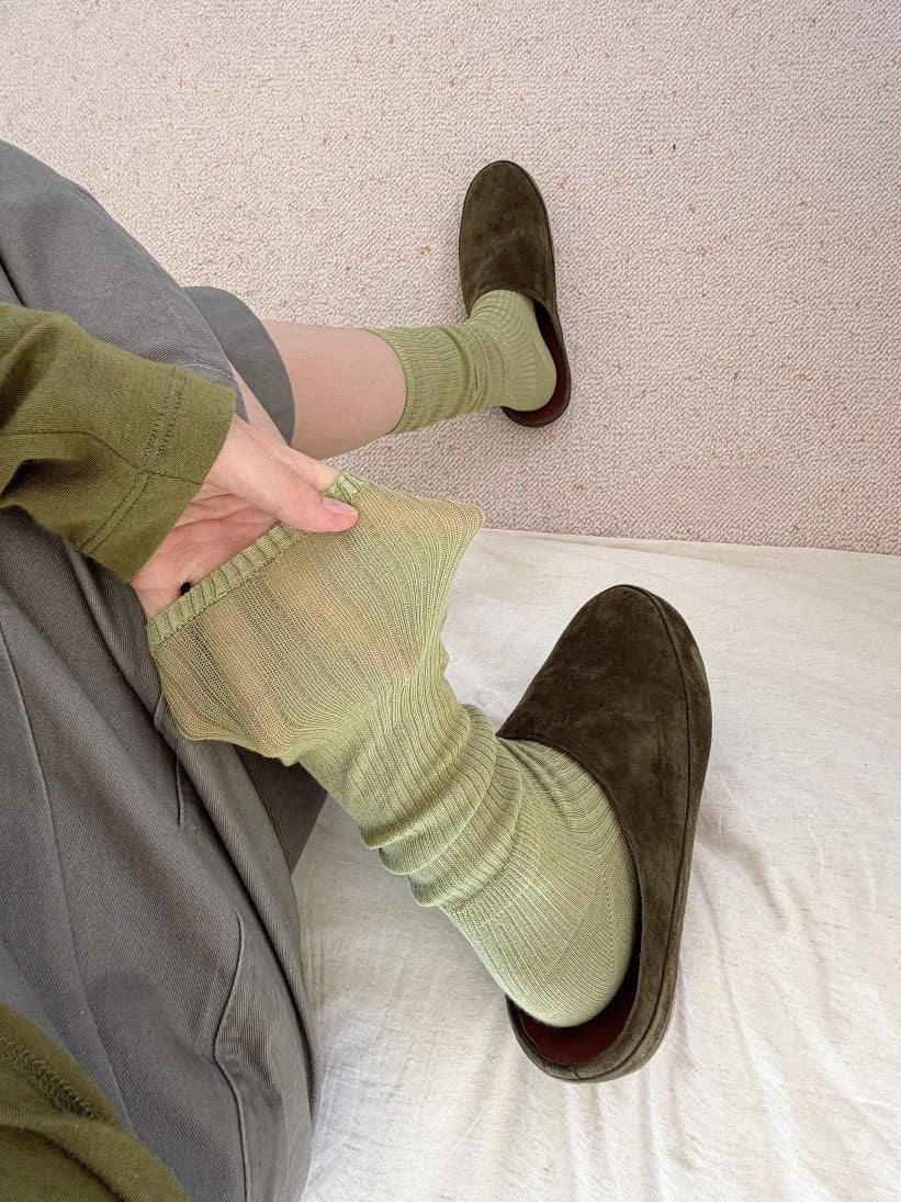 Rufia - Solid Color Ribbed-Cuff Socks