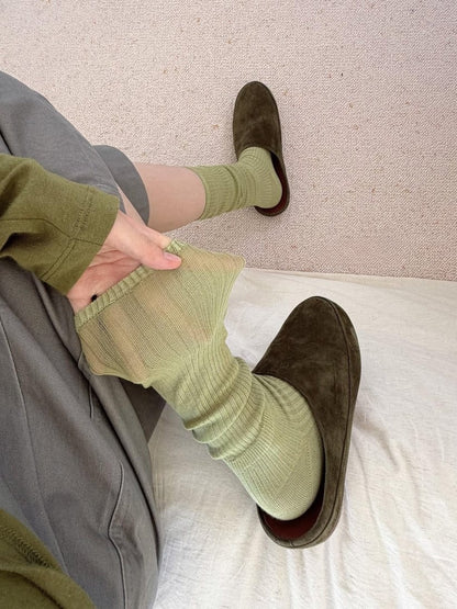 Rufia - Solid Color Ribbed-Cuff Socks