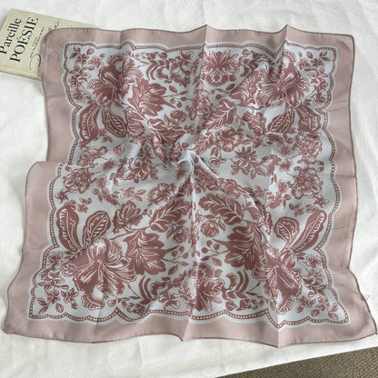 优雅花朵68cm小方巾女春秋季职场通勤穿搭小领巾装饰小丝巾围巾