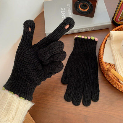 Gloving - Ribbed Knit Loop-Accent Gloves