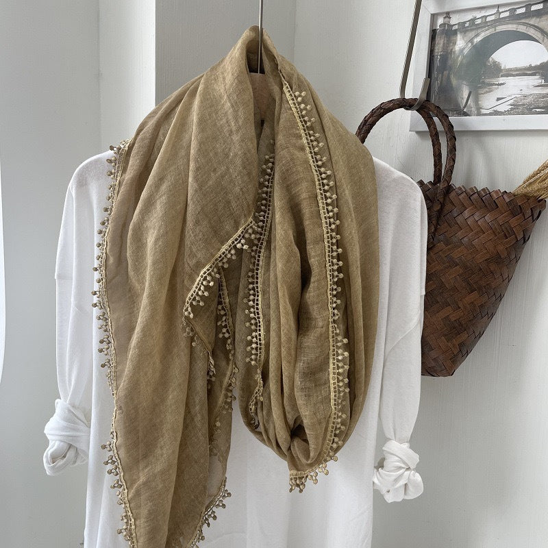 Scarvii light airy oversized solid fringe scarf image 9
