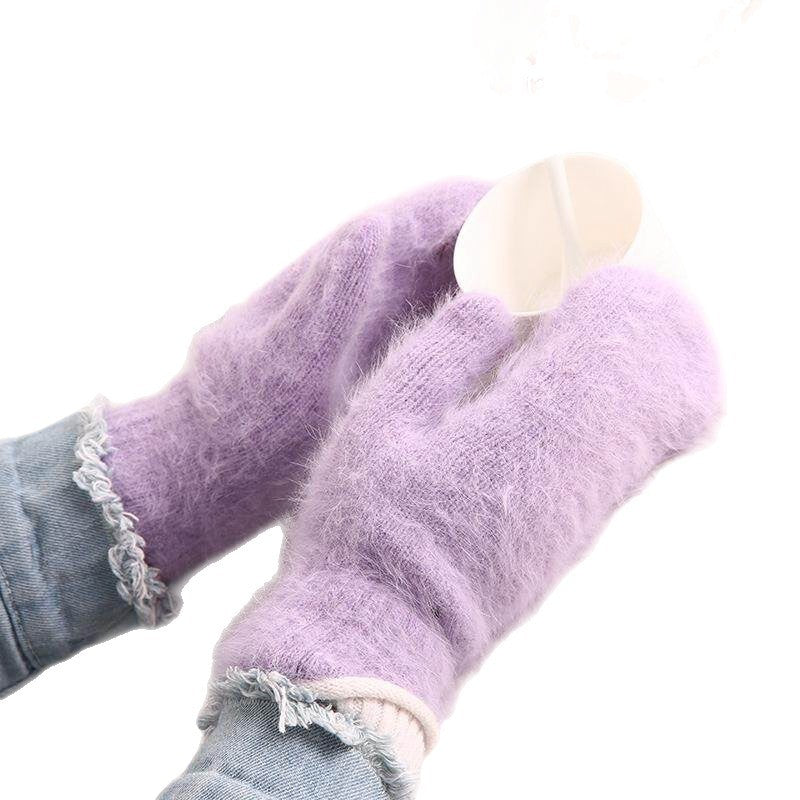 Gloving - Fuzzy Texture Ribbed-Cuff Mittens