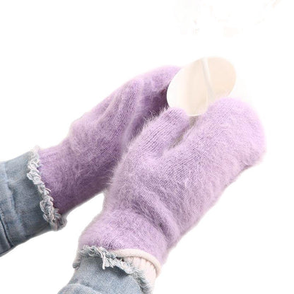 Gloving - Fuzzy Texture Ribbed-Cuff Mittens