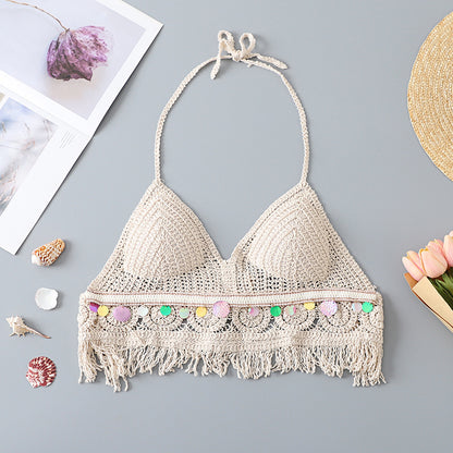 Tassel Halter Neck Bikini Top