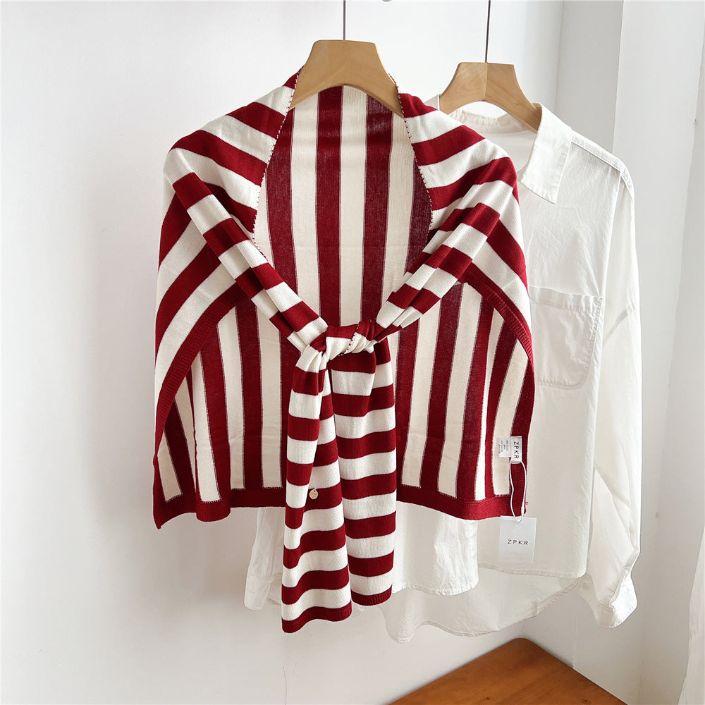 Scarvii - Striped T-Shaped Knit Scarf
