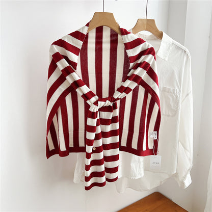 Scarvii - Striped T-Shaped Knit Scarf