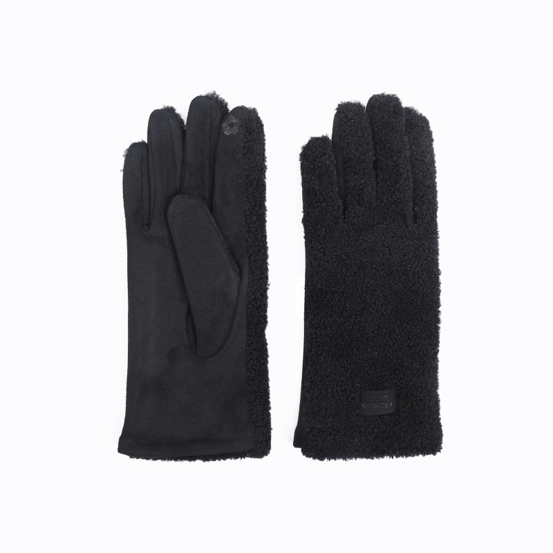 冬季手套男鹿皮羊羔绒保暖手套女骑行滑雪手套加绒加厚触屏手套男