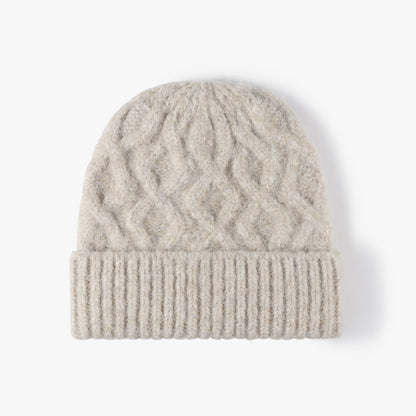 Beige cable-knit cuffed beanie product view