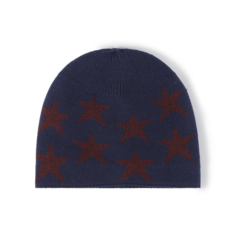 Black star jacquard fleece-lined knit beanie product view