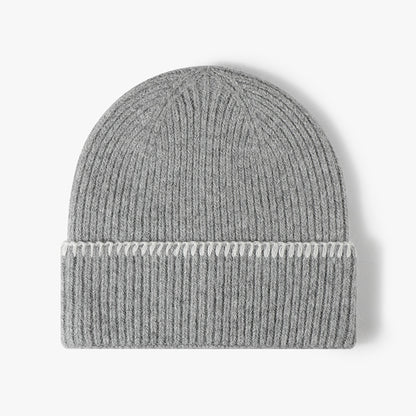 Light Gray contrast-stitch cuffed knit beanie product view