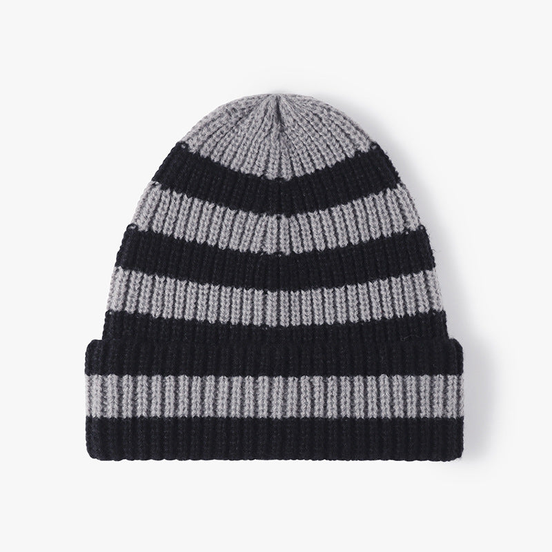 Gray wide-stripe cuffed knit beanie product view