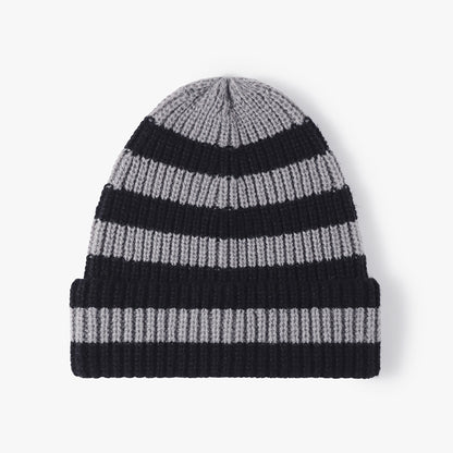 Gray wide-stripe cuffed knit beanie product view