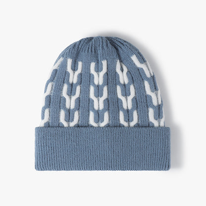 Gray Blue contrast chain-pattern fleece-lined beanie product view