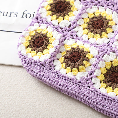Cosbai Bohemian Sunflower Crochet Bag displayed upright showing sunflower design
