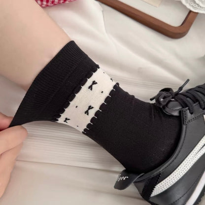 Rufia - Ribbed Cuff with Scalloped Trim Crew-Length Socks