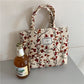 Corduroy Tote Bag with Floral Pattern