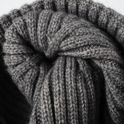 Gray label patch ribbed knit beanie crown detail