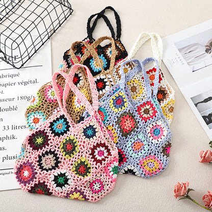 Cosbai Bohemian crochet woven bag front view with intricate pattern