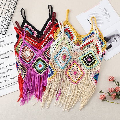 Close-up of crochet pattern on Crosa Bohemian Camisole Tank Top