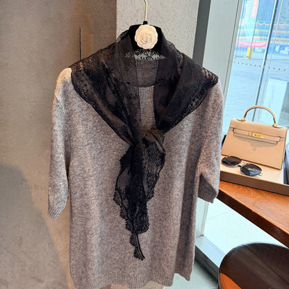 Scarvii - Floral Sheer Lace Triangle Scarf