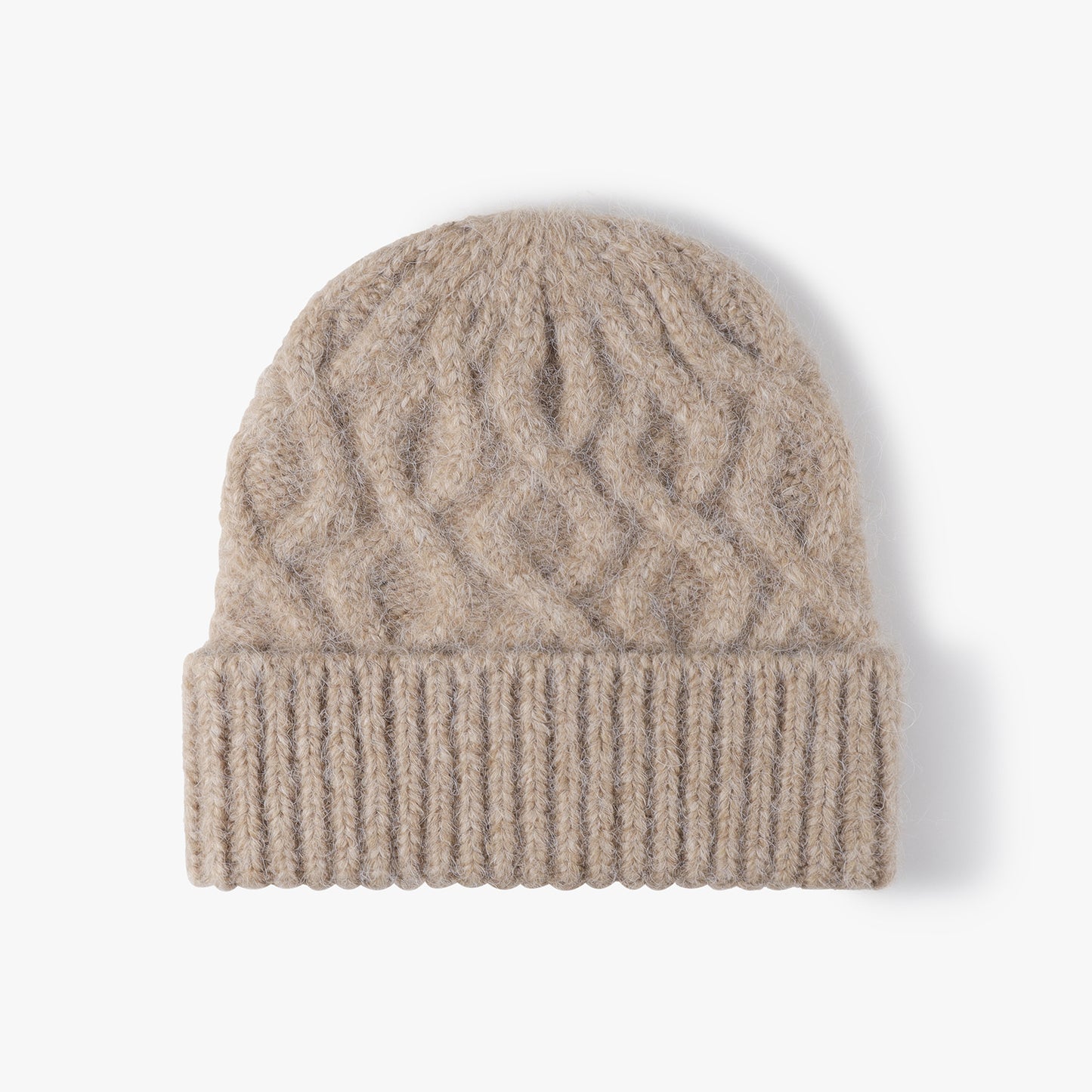 Dark Khaki cable-knit cuffed beanie product view