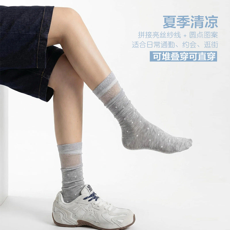 袜子女夏季薄款冰丝堆堆袜轻奢ins潮款无骨透气显瘦芭蕾风中筒袜
