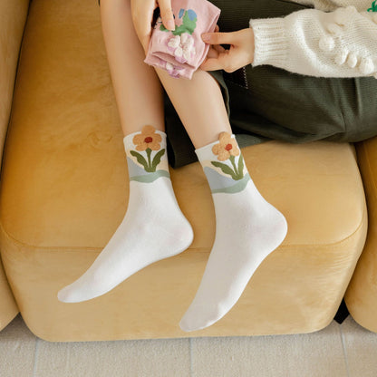 Rufia - 3D Floral Women’s Mid-Calf Socks