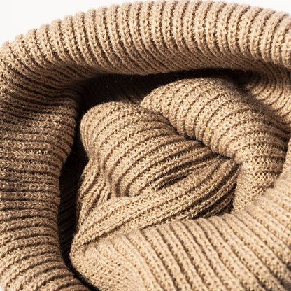Beige essential ribbed knit beanie crown detail