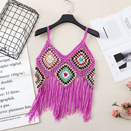 Crosa Bohemian Crochet Camisole Tank Top shown from angled front view