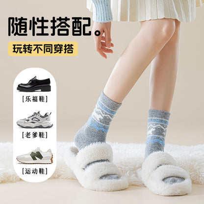 阿程家批发羊毛袜子女秋冬睡眠袜费尔岛加厚保暖中筒袜冬季堆堆袜
