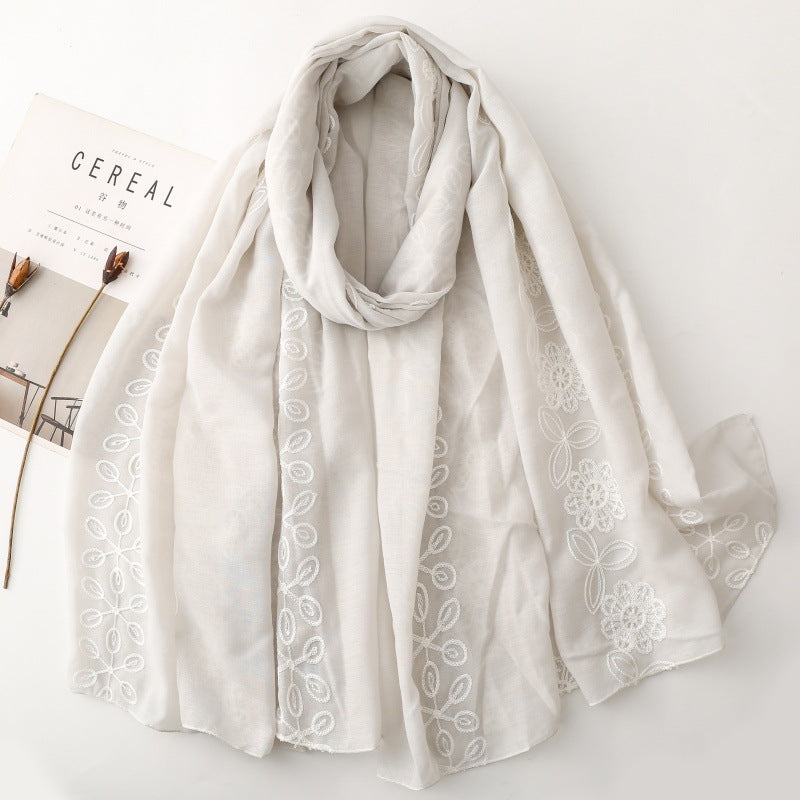Light Gray floral vine lightweight wrap scarf product view