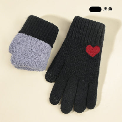 冬季女士提花针织手套触屏保暖防寒双层圣诞风成人韩版韩式可防滑