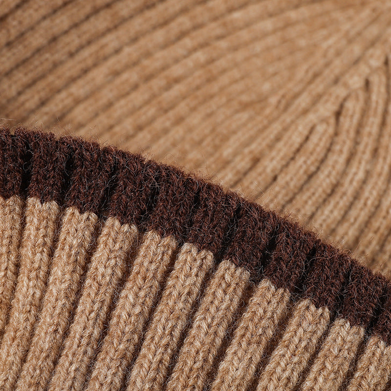 Black contrast stripe ribbed cuffed knit beanie product view