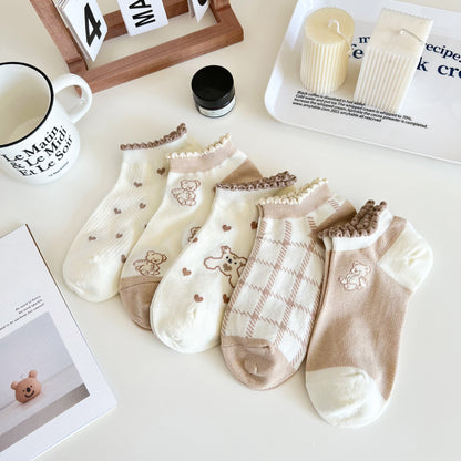 Rufia - Cute and Sweet Brown Bear Ankle Socks