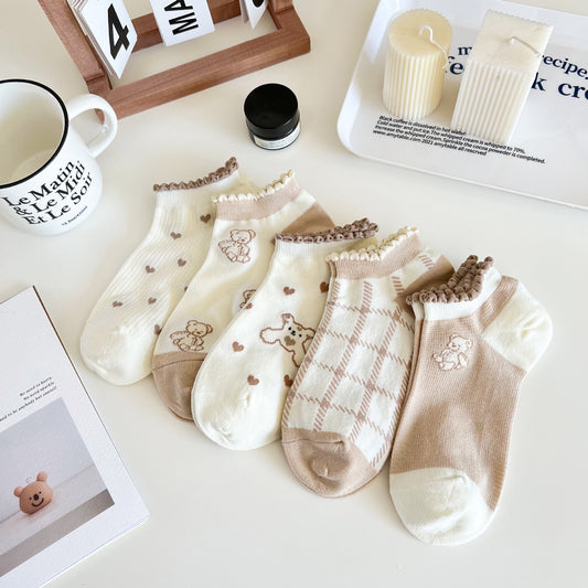 Rufia - Cute and Sweet Brown Bear Ankle Socks