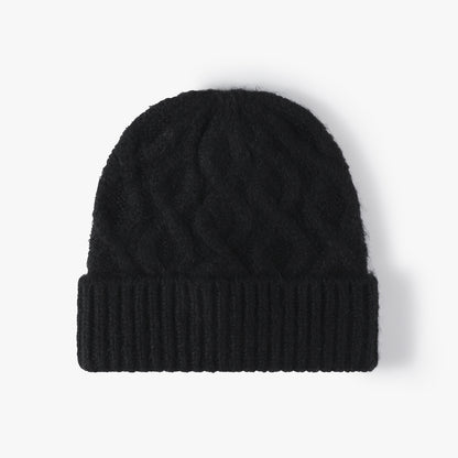 Black cable-knit cuffed beanie product view