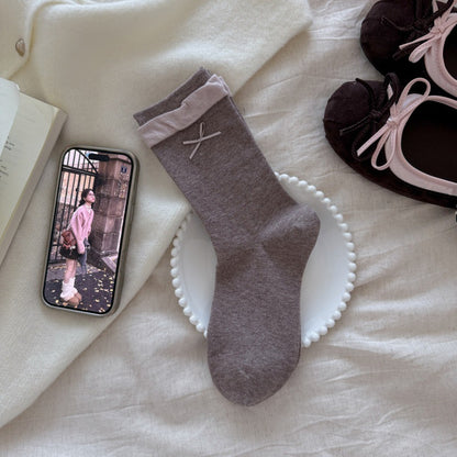 Rufia - Small Bow Detail Shaped-Heel Crew Socks